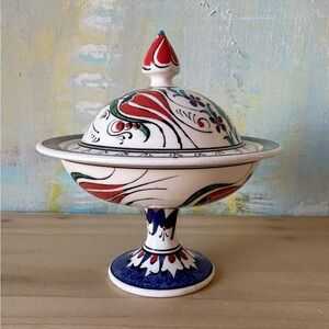 Handcrafted Turkish Ceramic Sugar Bowl with Lid